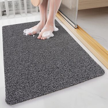 Протиковзкий килимок для душу LY4U з ПВХ та люфи, квадратний, 60x60 см, чорний+сірий, машинне прання, для ванної та душової кабіни