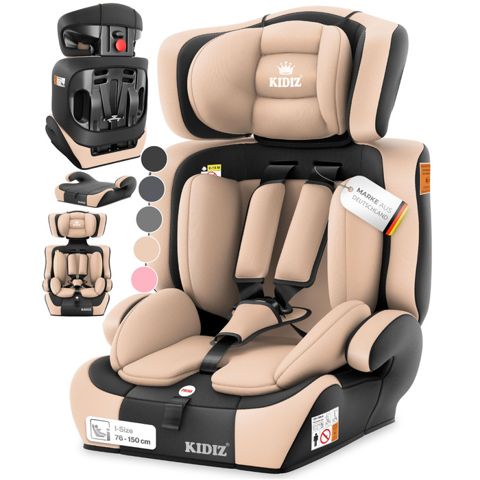 Автокрісло KIDIZ i-Size R129 100-150 см для дітей до 12 років, група 1/2/3 без Isofix, бежеве