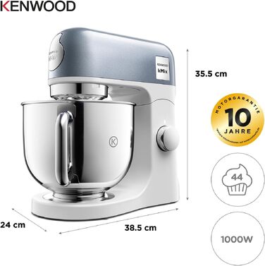 Кухонна машина Kenwood kMix Editions KMX760BC, 1000 Вт, чаша з нержавіючої сталі 5 л, набір для кондитерів, синій металік