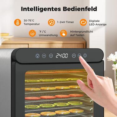 Дегідратор COSTWAY 600W з 7 stainless-steel лотками, сушарка для овочів, фруктів та м'яса з таймером на 24г та регулюванням температури 30-75°C