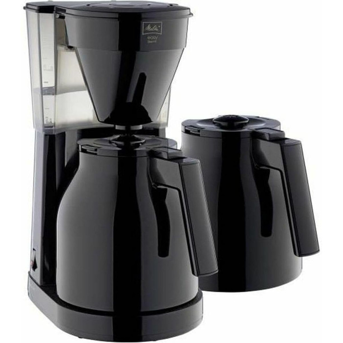 Кавоварка Melitta Easy Therm з подвійною термокавником, крапельна фільтр-кавоварка з функцією захисту від протікання, для 8 чашок, чорна, 2 термокавники