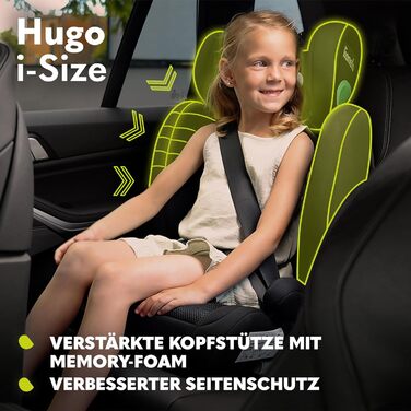Автокрісло Lionelo Hugo R129 (100–150 см) – ISOFIX, 8 положень підголівника, Memory Foam, бічний захист, комфортні підлокітники (Чорно-червоний, I-SIZE)