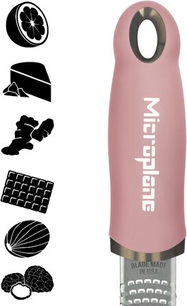 Терка Microplane для цитрусових, пармезану, імбиру, шоколаду та мускатного горіха, з дрібною лезом із нержавіючої сталі, 325x35x30 мм, рожево-фіолетова, вироблено в США
