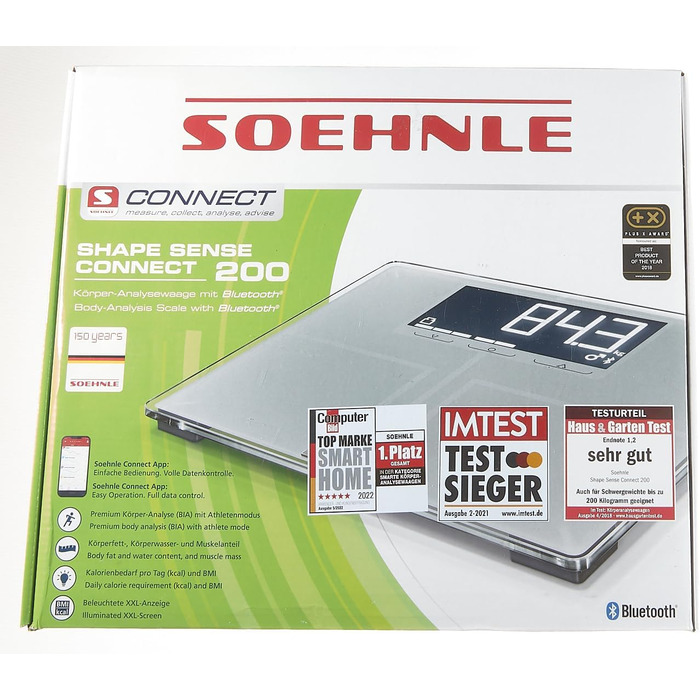 Цифрова вага Soehnle Shape Sense Connect 200 з Bluetooth для аналізу складу тіла, BIA, точний розрахунок калорій
