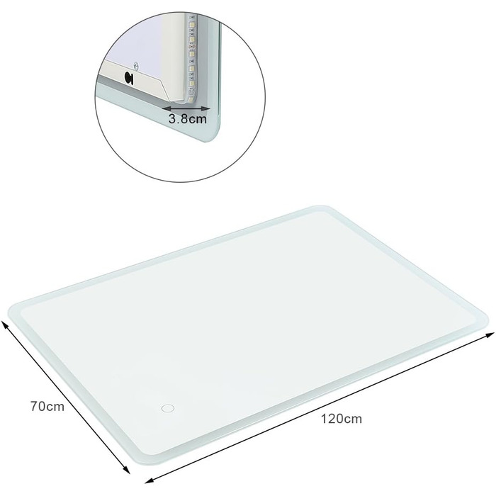 Дзеркало для ванної кімнати Kedia LED з підсвічуванням, 100x60 см та 120x70 см (білий)