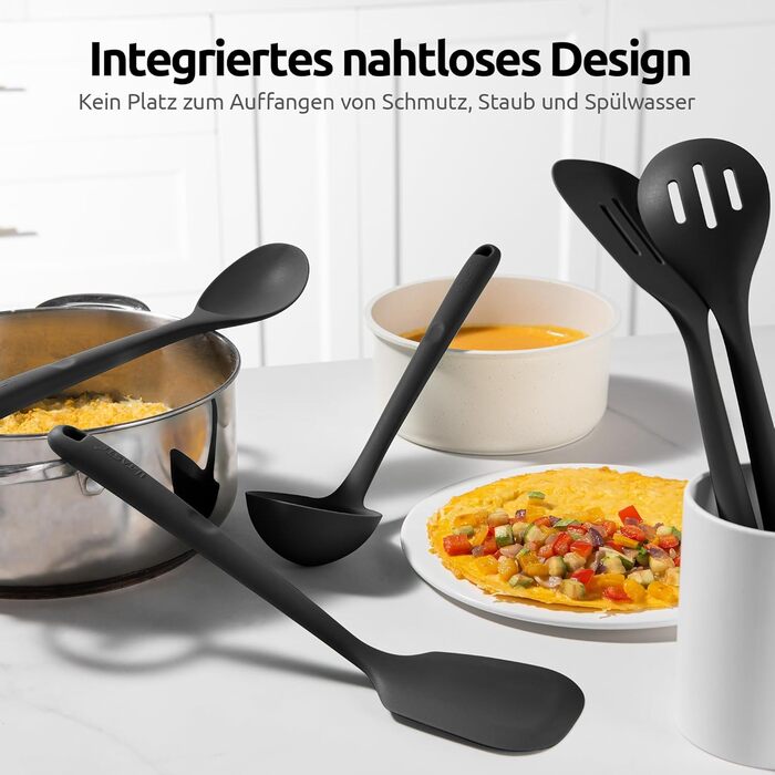 Набір кухонних аксесуарів U-Taste з силікону (5 шт.), стійкий до 315°C, BPA-free, антипригарний, для приготування, перемішування та подачі їжі (чорний)