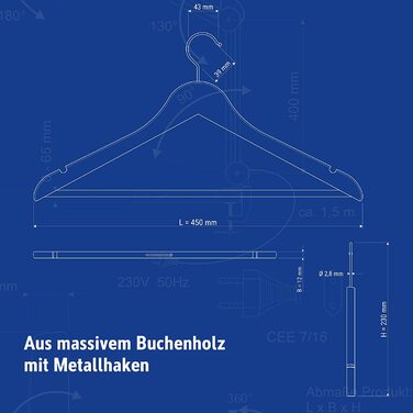 Дерев'яні вішалки MAUL 8 шт. 45x22 см, букові, для одягу, класичний дизайн