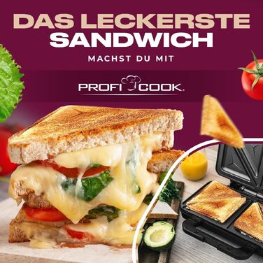 Електричний сендвічмейкер ProfiCook PC-ST 1092 для американських сендвічів XXL, антипригарне покриття, 900 Вт, сріблясто-чорний