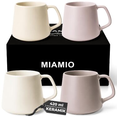 Набір керамічних чашок для кави та чаю MIAMIO Luxe (4 шт, 420 мл), Cream Rose — для капучино та еспресо, підходять для мікрохвильової печі та посудомийки