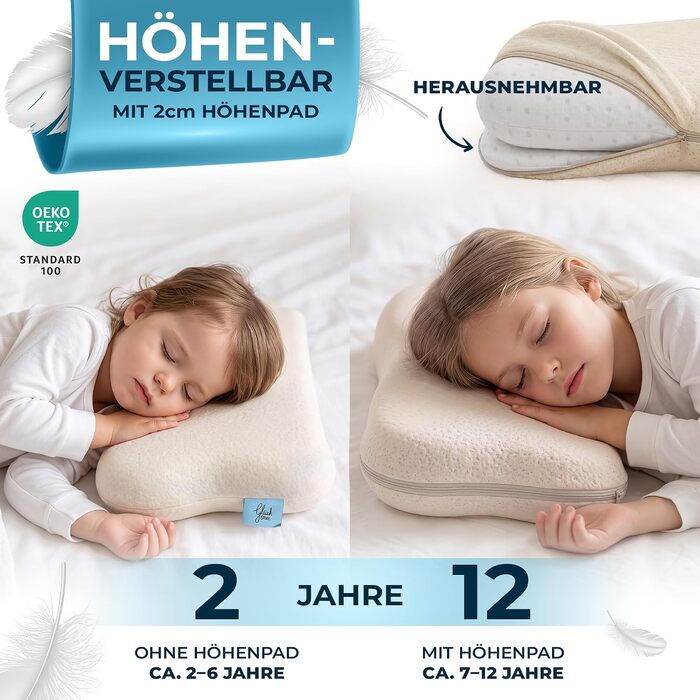 Ергономічна дитяча подушка Glückstoff з ефектом пам'яті (Memory Foam) для дітей від 2 до 12 років