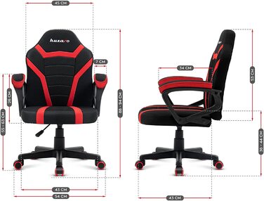 Дитяче ігрове крісло Huzaro Ranger 1.0, ергономічне, сучасний дизайн, з підлокітниками, регулюванням висоти, гумові колеса, червоне, сітка