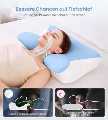 Ортопедична подушка з піни Memory Foam 2-в-1 для сну на боці, спині та животі, 60x41.5x10/12 см (Біло-синя)