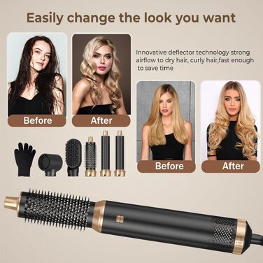 UKLISS Hairstyler 6 в 1: Професійний набір для укладки волосся (фен-щітка, плойка, випрямляч) 1000W, срібно-золотий
