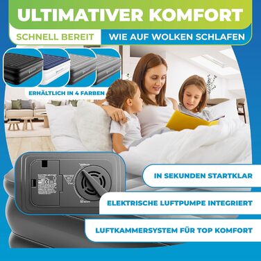 Надувна матрац KESSER® з електричним насосом, 203x152.5x51 см, для дому та кемпінгу, сірий/антрацит
