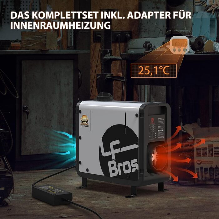 Дизельний опалювач LF Bros 5 кВт - 12/24/220-240V з пультом та LCD-дисплеєм для гаража, кемпінгу, автодому (білий)