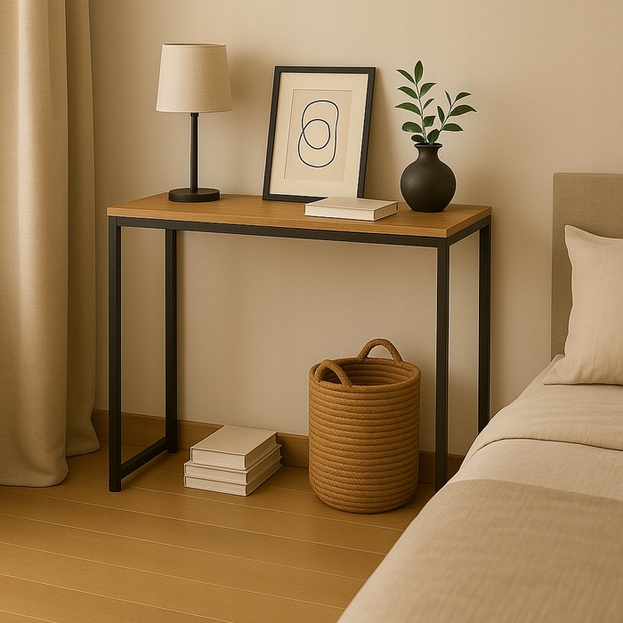 Мінімалістична консоль у передпокій LOFT 80x100x20 см, чорний матовий + дуб