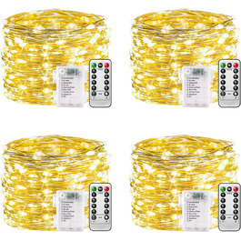Ланцюжок прикрас з LED-лампочками, 100 LED, 10 м, 8 режимів, пульт дистанційного керування, таймер, теплий білий, диммування, акумуляторний, водонепроникний, для святкування Різдва