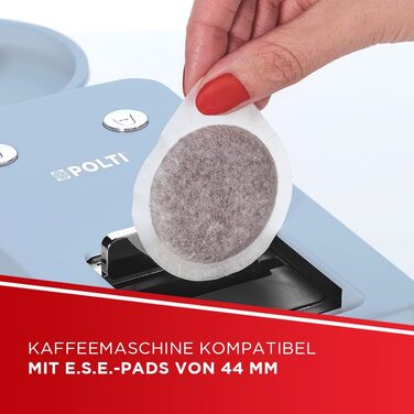 POLTI Coffea S15W: Еспресо-машина з сумісністю з E.S.E. Pads 44 мм, об'єм бака 0,85 л, тиск помпи 19 Bar, білий (світло-блакитний) колір