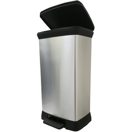 Смітник CURVER Deco Bin 50 л з кришкою та педаллю, чорний/сріблястий, металевий дизайн, пластик, для кухні