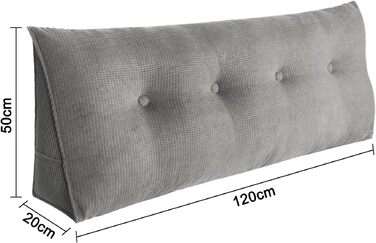 Подушка трикутна для спини OHMG 120/140/160/180/200 см, для ліжка та дивана, з кишенею, знімний чохол, сіра