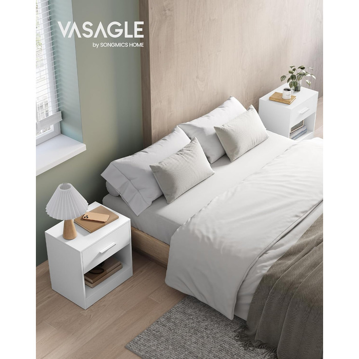 VASAGLE приліжкові тумбочки 2 шт, класичний білий, з шухлядою і відкритою полицею, для спальні та вітальні