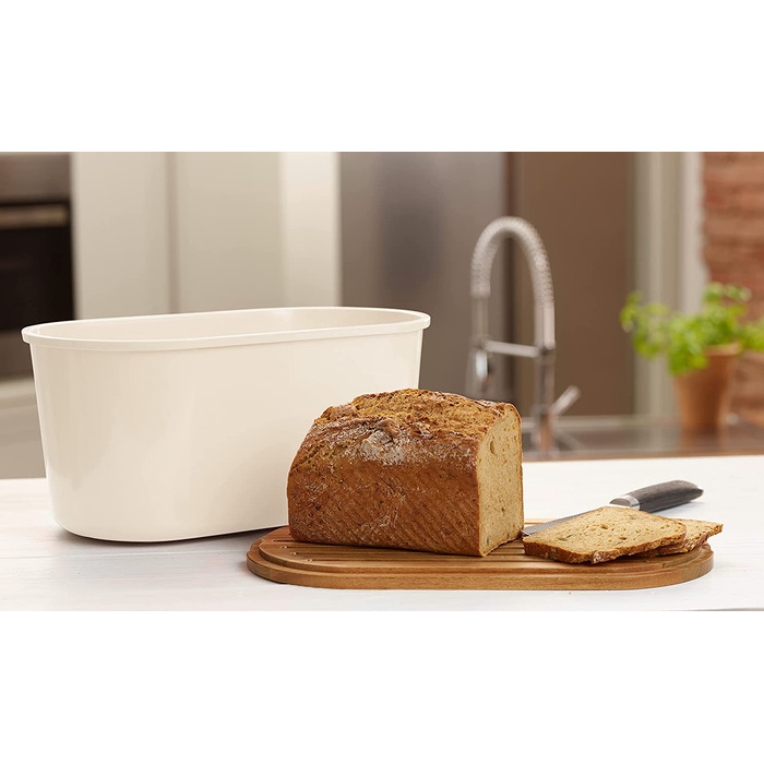 Хлібниця ECHTWERK FRESH з акацієвим кришкою-дошкою, 37×22×17 см, для 1 кг хліба, кремова