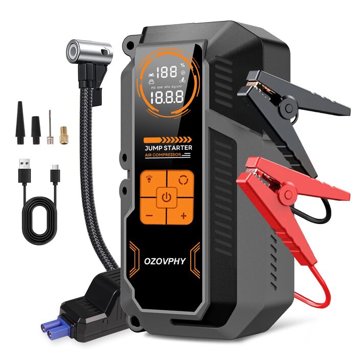 Пусковий пристрій (бустер) для авто 8000A з компресором 150 PSI та функцією Powerbank