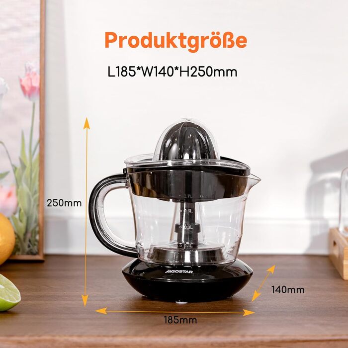 Електрична цитрусовижималка Aigostar 700 мл, 40 Вт, 2 режими, BPA-free, чорна