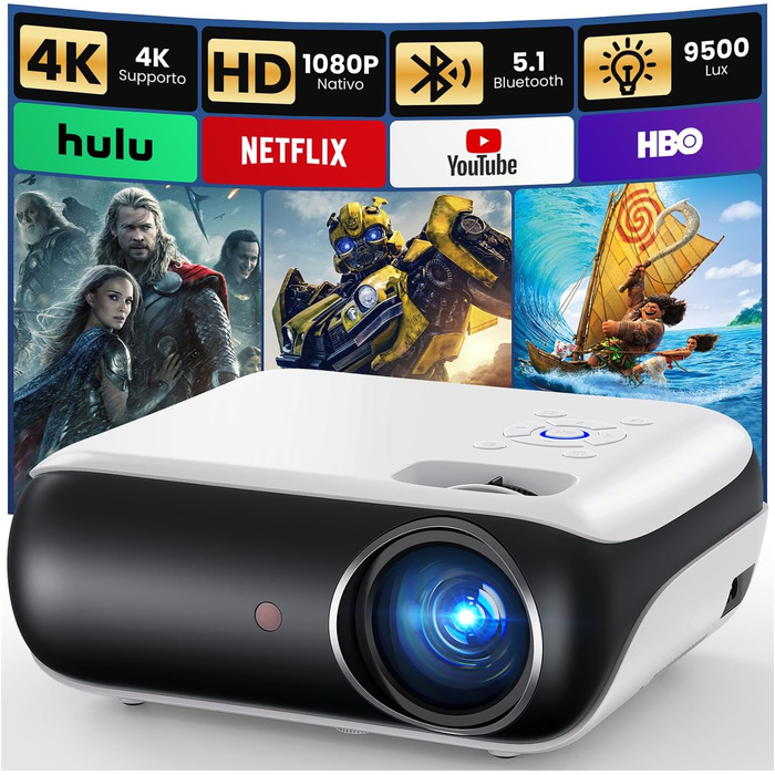 Проектор HAPPRUN Mini Beamer 4K H1: 1080P, Bluetooth, портативний, для дому та кінотеатру
