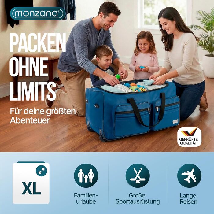 Дорожня сумка на колесах MONZANA XL, місткість 85 л, телескопічна ручка, м'який багаж (70x36x34 см), темно-синя