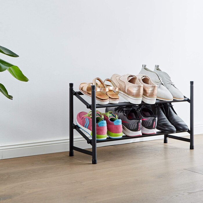 Металевий стелаж для взуття LOVE IT Store IT Loft, розсувний, 2-рівневий, матовий чорний, на 10 пар, стійкий, штабельований