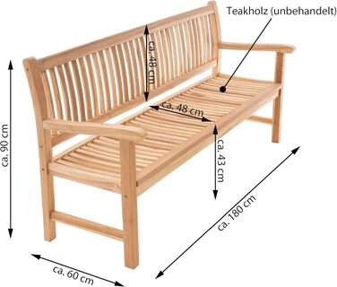 Садова лавка Divero Arezzo на 3 особи з натурального тика, оброблена, колір Teak Natur