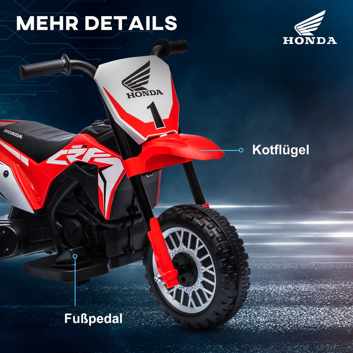 Електромотоцикл для дітей Honda, 3 км/год, звукові ефекти, для дітей 18-36 місяців, червоний