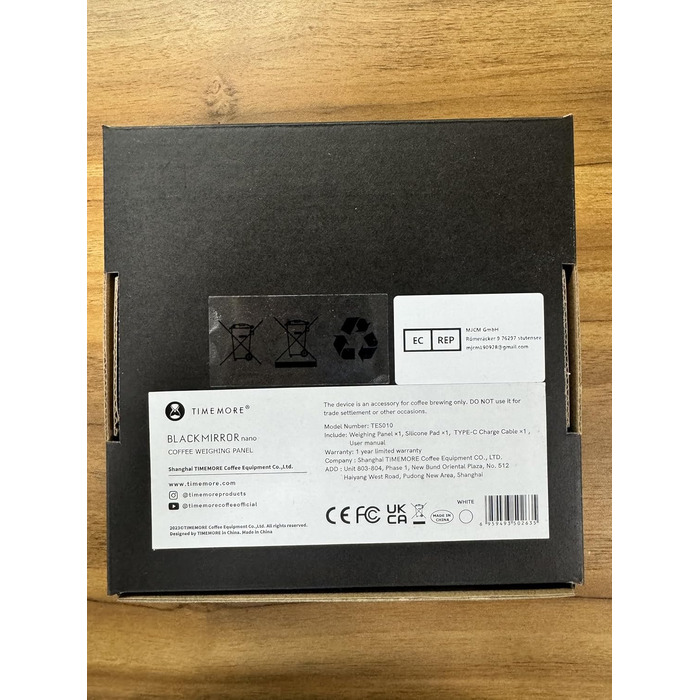 Цифрові ваги для кави TIMEMORE Black Mirror Nano White, бариста, з таймером, точність 0,1 г, до 2 кг, для еспресо та продуктів