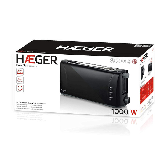 Тостер HAEGER Dark Sun 1000 Вт, багатофункціональний, 6 режимів, 2 слоти, відсік для крихт, чорний