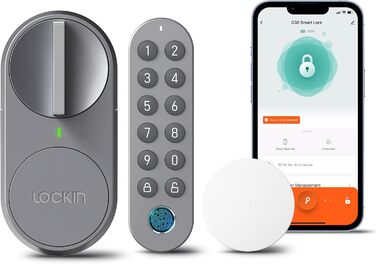 Розумний електронний дверний замок Lockin G30 з Wi-Fi, керуванням через додаток, автозамиканням, сумісний з Alexa і Google, безключовий, сірий 2-в-1