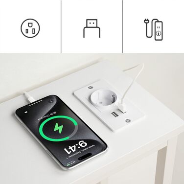 Вузький консольний стіл HOOBRO з зарядною станцією (розетка та USB), стіл за диван у вітальню або передпокій, білий та натуральний колір, EWN114CXG01