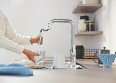 Змішувач кухонний GROHE Start чорний, висувна лійка, поворотний на 360°, економія води, легкий монтаж 306312430