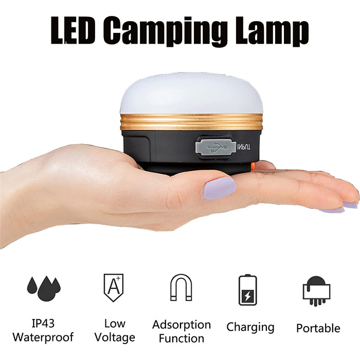 Yizhet LED кемпінгові ліхтарі 2 шт, USB акумуляторні, водонепроникні, 1800mAh, 3 режими, для намету, риболовлі, походів, екстрених ситуацій