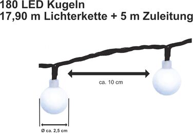 Світлодіодна гірлянда XXL 180 LED, теплий білий, 17,9 м, IP44, для дому та саду, електрична, для свят та декору