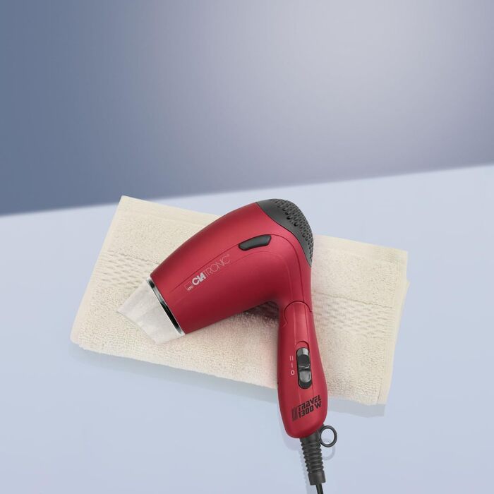 Компактний дорожній фен Clatronic HTD 3429 (1200Вт, 2 швидкості, з дифузором та сумкою, 110/230В) — Червоний