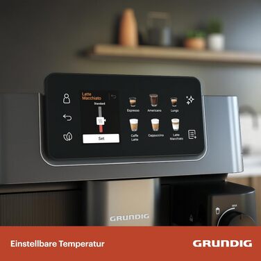 Кавомашина автоматична Grundig KVA 8230, 19 бар, сталева кавомолка, капучинатор, підігрів чашок, чорний/сріблястий