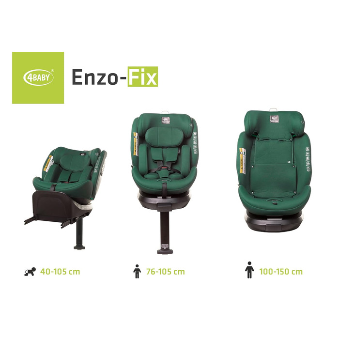 Дитяче автокрісло ENZO-FIX 360° Isofix з ніжкою стабілізації, I-Size, додатковий бічний захист, темно-зелене