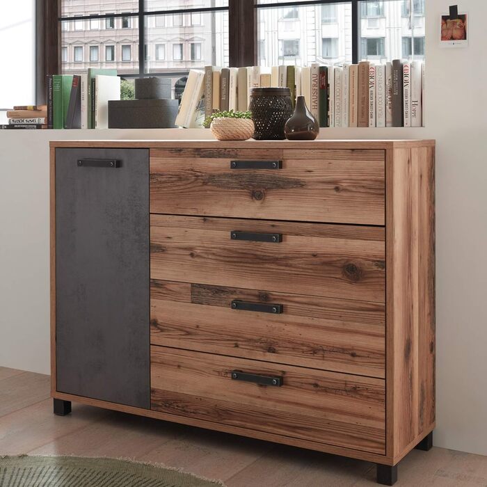 Комод Stella Trading DOVER для спальні, альпійський стиль, бетон, 125x96x38 см – сучасна тумба для зберігання