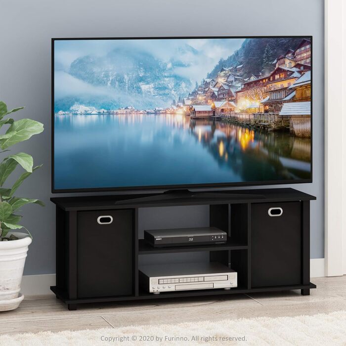 ТВ тумба Furinno Econ з 2 ящиками, чорна, дерево, 29.7x29.7x40.1 см