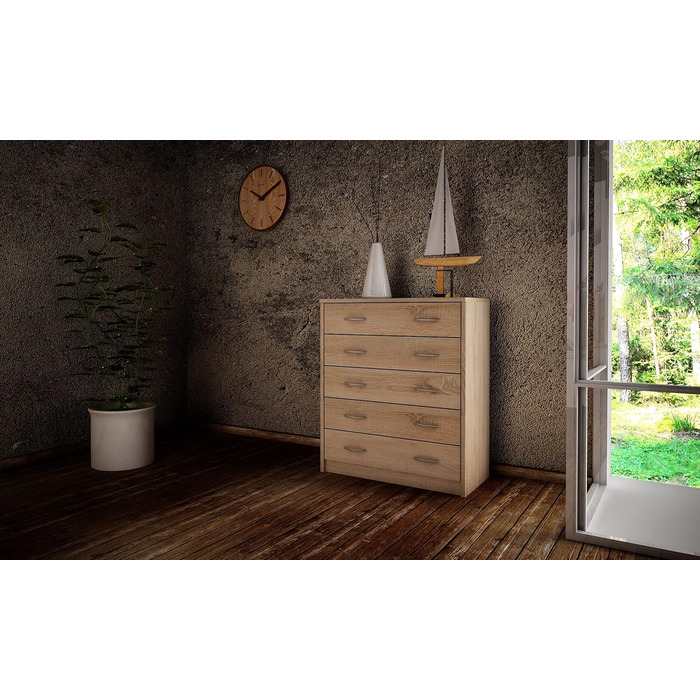 Комод MATKAM з 5 шухлядами Sonoma Oak, 74x85x35 см, ламінована ДСП, сучасний дизайн