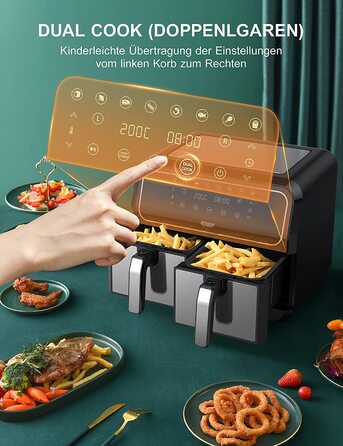 Інскій аерофритюрниця подвійна 8 л, 8 програм, 2 кошики, без олії, Dual Cook, Shake, XL