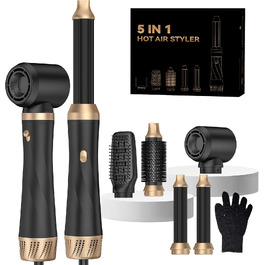 UMIGA Airstyler 5 в 1: Фен-щітка, кругла щітка, плойка та випрямляч для волосся 1000 Вт, 3 режими нагріву, рожево-чорний