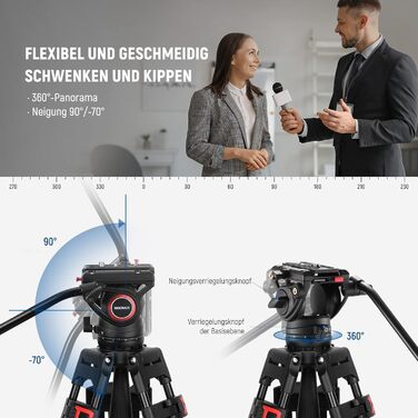 Професійний відеоштатив NEEWER TP74 з флюїдною головкою, сумісний з DJI RS, телескопічна ручка, для DSLR, макс. навантаження 8 кг