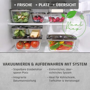 Вакууматор CASO Vacu OneTouch Eco-Set: бездротовий ручний вакууматор з 3 скляними контейнерами, 10 ZIP-пакетами та наклейками Food Manager, чорний